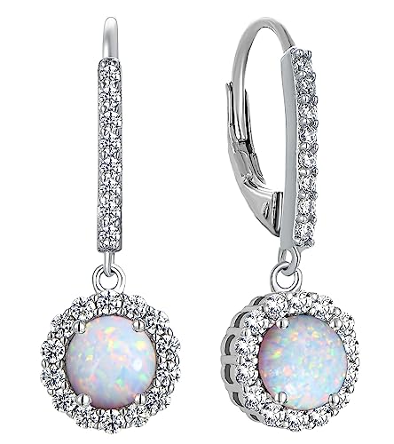 YL Damen Ohrhänger 925 Sterling Silber Weiß Opal Runden Tropfen Ohrringe von YL