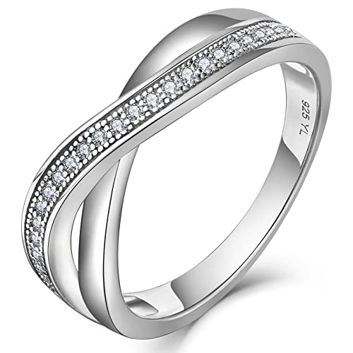 YL Damen Unendlichkeit Kreuz X Ring 925 Sterling Silber 5A Zirkonia Ring für Damen(Größe 58） von YL