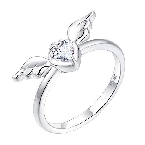 YL Engelsflügel mit Mutter und Kind Ring 925 Sterling Silber geschnitten Herz Weiß Zirkonia Ring für Mama Damen(Größe 54) von YL