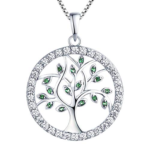 YL Damen Lebensbaum Anhänger mit Kette 925 Sterlingsilber Simulierter Smaragd/Zirkonia Baum des Lebens Anhänger Halskette für Damen Mutter, Kettenlänge 45-48 CM von YL