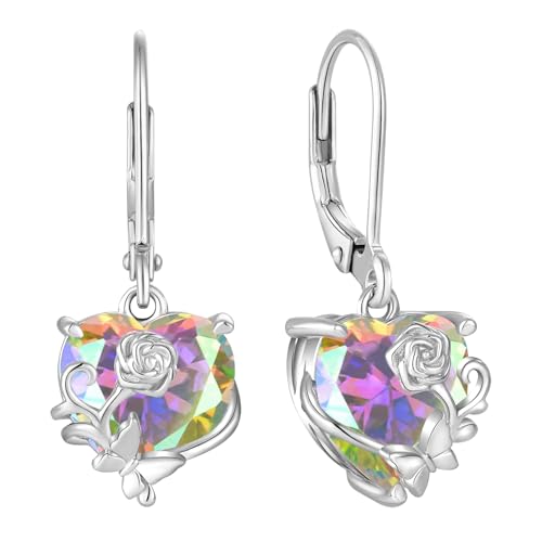 YL Herz Ohrringe 925 Sterling Silber Rosa Schmetterling Ohrringe Regenbogen Zirkonia Weiß Schmuck Geschenke für Damen Mutter Freundin von YL