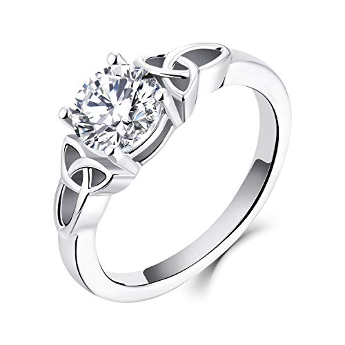 YL Keltischer Ring 925 Sterling Silber April Geburtsstein Weiß Zirkonia Solitaire Ring Verlobungs Ehering für Brautfrauen Damen(Größe 52） von YL