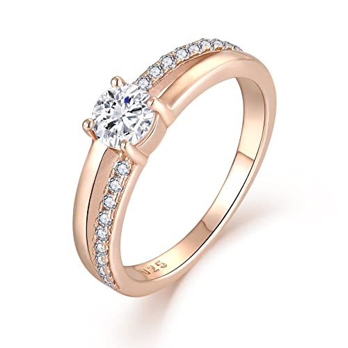 YL Ring Damen,Verlobungsring Damen Ring Silber 925 Damen Zirkonia Ringe Silberringe Eheringe Antragsring für Frauen (Weiß,Roségold, 50 (15.9)) von YL