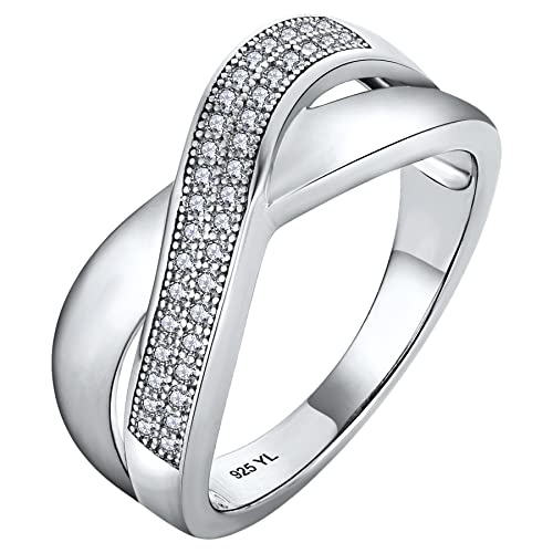 YL Unendlichkeit Kreuz X Ring 925 Sterling Silber mit 5A Zirkonia für Damen(Größe 52） von YL