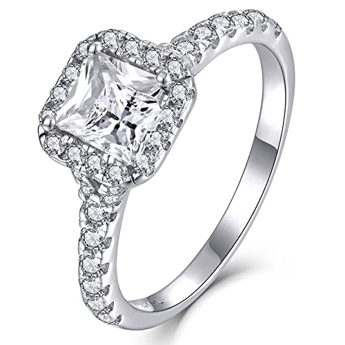 YL Verlobungsring 925 Sterling Silber Schliff 5A Quadrat Zirkonia Prinzessin Ring Solitaire Band Schmuck Geschenk für Damen(Größe 52) von YL