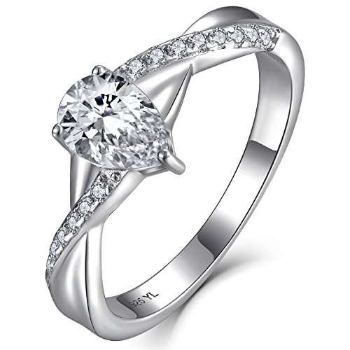 YL Verlobungsring 925 Sterling Silber Schliff 5A Tropfenschliff Zirkonia Unendlichkeit Ring Solitaire Band Schmuck Geschenk für Damen(Größe 52) von YL