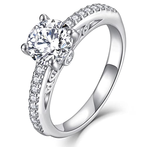 YL Verlobungsring 925 Sterling Silber Schliff 5A Weißer Zirkonia CZ Ring Solitaire Band Schmuck Geschenk für Damen(Größe 52) von YL