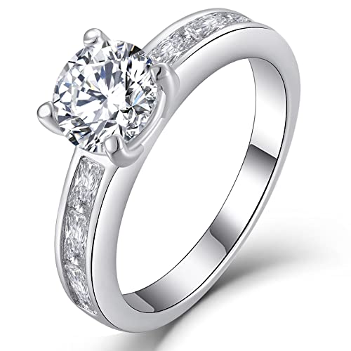 YL Verlobungsring 925 Sterling Silber Schliff 5A Zirkonia Ring Solitaire Breitband Schmuck Geschenk für Damen(Größe 50) von YL