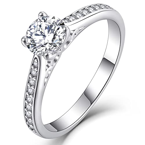 YL Verlobungsring für Sie 925 Sterling Silber Schliff 5A Runder Zirkonia Ring Solitaire Band Schmuck Geschenk für Damen(Größe 50) von YL