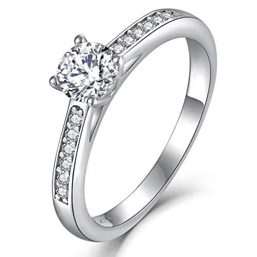 YL Verlobungsring für Sie 925 Sterling Silber Schliff 5A Weißer Zirkonia Ring Solitaire Band Schmuck Geschenk für Damen(Größe 56) von YL