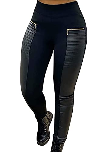 YLFC Latex -Leggings Kunstleder Stretch Leggings for Frauen hohe Taille Patch Elastizitätsform Hüft -Push -up -Strumpfhosen (Color : Black, Size : L) von YLFC