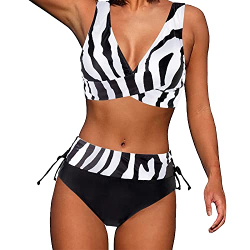 Bikini Damen Set, Bikini Damen Bauchweg Zweiteiliger Push Up Badeanzug Damen V Ausschnitt Überkreuztes Bauchkontrolle Bikini Sexy High Waist Bikini CrossBack BademodeDamen Twistt Front (G-Black, XL) von YLLQXI