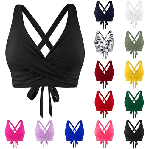 Bikini Top Damen Bikini Oberteil Schwarz Bikini BH Damen Bademoden Bikinioberteil Große Brüste Damen Push Up Gepolstert Swimsuit Bra Sport Bikini Swim Oberteil Rückenfrei mit Polster ohne Bügel von YLLQXI