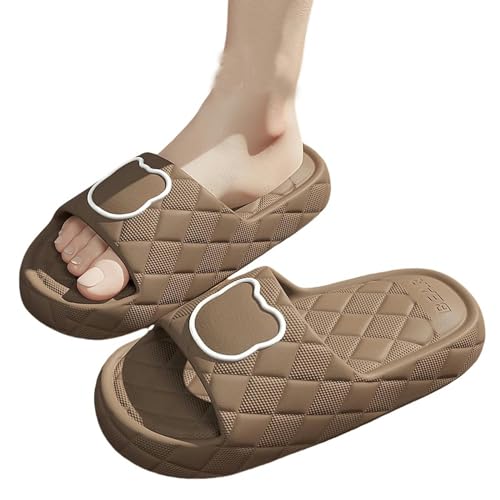 YLXCKGS Flip-Flops Dicke Sohle Sommer Dias Herren Bad Anti-Rutsch Slipper Große Größe 49 Weiche Sandalen Frauen Flip-Flops Cartoon Bär Schuh-A-Braun-225 Fit Fuß 215-220 von YLXCKGS