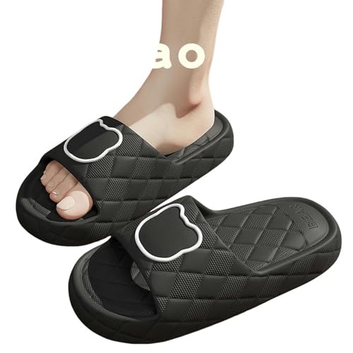 YLXCKGS Flip-Flops Dicke Sohle Sommer Dias Herren Bad Anti-Rutsch Slipper Große Größe 49 Weiche Sandalen Frauen Flip-Flops Cartoon Bär Schuh-A-Schwarz-255 Fit Fuß 245-250 von YLXCKGS