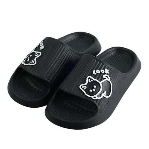 YLXCKGS Flip-Flops Männer Frauen Hausschuhe Katze Cartoon Badezimmer Dusche Rutschfeste Bär Cartoon Flip-Flops Strand Frauen Hausschuhe Sandalen-Schwarz-40-41(Passend 39-40) von YLXCKGS