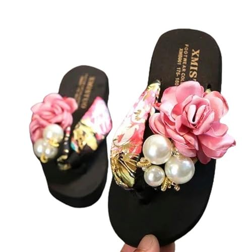 YLXCKGS Flip-Flops Sommer Antirutsch Kinder Flip-Flops Mädchen Mode Strandschuhe Kneifen Sandalen Weibliche Blumen Hausschuhe Frauen Tragen-Blau-36 von YLXCKGS