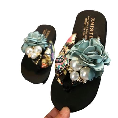 YLXCKGS Flip-Flops Sommer Antirutsch Kinder Flip-Flops Mädchen Mode Strandschuhe Kneifen Sandalen Weibliche Blumen Hausschuhe Frauen Tragen-Gold-27 von YLXCKGS