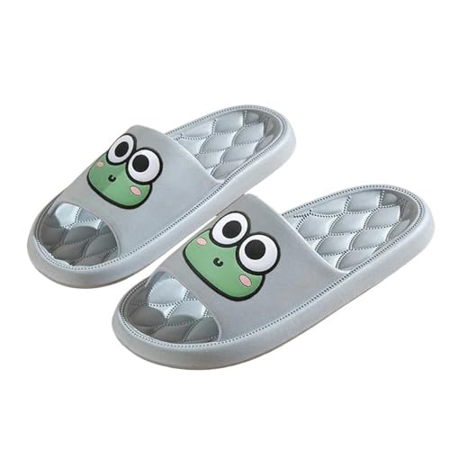 YLXCKGS Flip-Flops Sommer Haushalt Hausschuhe Für Frauen Männer Flache Rutschfeste Cartoon Frosch Flip-Flops Sandalen Innen Und Im Freien-Ein Grauer-36-37 von YLXCKGS