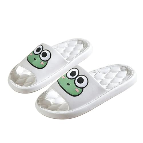 YLXCKGS Flip-Flops Sommer Haushalt Hausschuhe für Damen Herren Flache rutschfeste Cartoon Frosch Flip-Flops Sandalen Indoor und Outdoor, A White, 38/39 EU von YLXCKGS