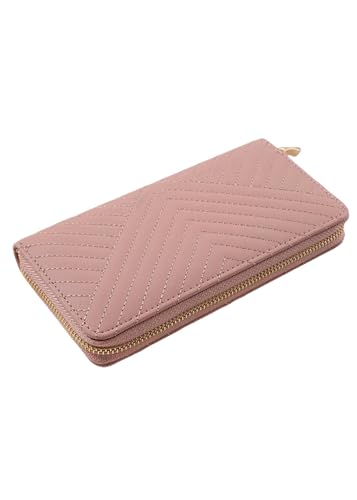 YLXCKGS Geldbörse Mode Einfarbige Pu Geldbörse Mädchen Reißverschluss Druck Clutch Bag Temperament Einfache Nählinie Münze Geldbörse-Rosa von YLXCKGS