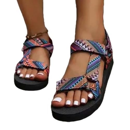 YLXCKGS Sandalen Damen Sommer Flache Frauenschuhe Hanf Seil Set Foot Strand Sandalen Out-Blau-37 von YLXCKGS