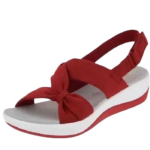 YLXCKGS Sandalen Damen Sommer Frauen Sandalen Sommer Geschlossene Toe Sandalen Frauen Bogenplattform Keile Sandalen Plus Größe 43-Rot-40 von YLXCKGS