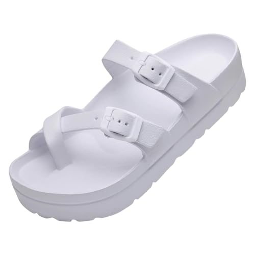 YLXCKGS Sandalen Damen Sommer Frauen Verstopfen Sandalen Sommer Wasserdichte Tiefe Strandsandalen Heimische Sandalen Verstellbare Schnallenbogenstütze-Weiß-36 von YLXCKGS