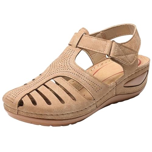 YLXCKGS Sandalen Damen Sommer Frauenschuhe Atmungsaktiv-Beige-40 von YLXCKGS