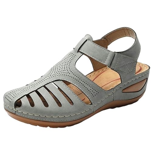 YLXCKGS Sandalen Damen Sommer Frauenschuhe Atmungsaktiv-Grau-38 von YLXCKGS