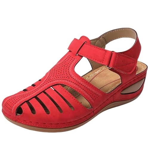 YLXCKGS Sandalen Damen Sommer Frauenschuhe Atmungsaktiv-Rot-42 von YLXCKGS