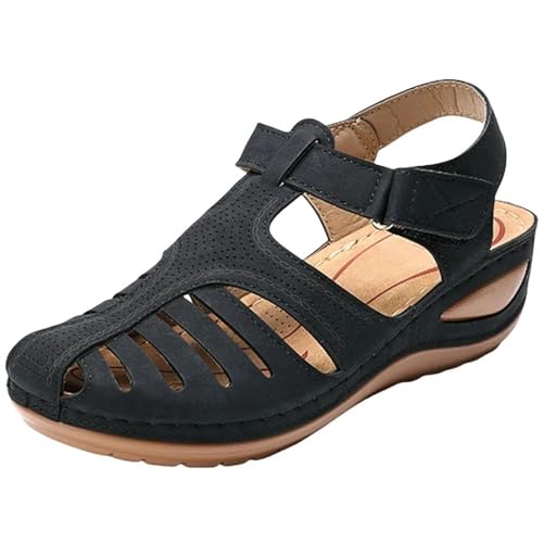 YLXCKGS Sandalen Damen Sommer Frauenschuhe Atmungsaktiv-Schwarz-38 von YLXCKGS