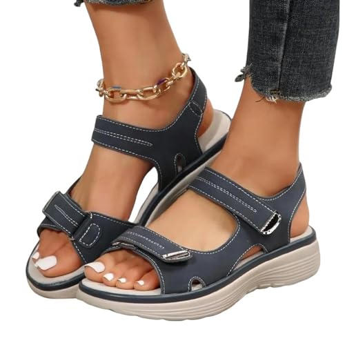 YLXCKGS Sandalen Damen Sommer Hakenschleife Sandalen Frauen Sommer Leder Leichte Freizeit Keilplattform Schuhe Mädchen Außerhalb Anti-Slide-Blau-40 von YLXCKGS