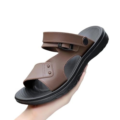 YLXCKGS Sandalen Damen Sommer Herrenschuppen Sandalen Pu Leder Sandalen Erwachsene Dick-Soled-Strandschuhe Nicht-Schlupf-Open-Zehner-Sandalen-Braun-38 von YLXCKGS