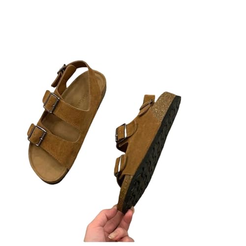 YLXCKGS Sandalen Damen Sommer Sandalen Frauen Flache Sandalen Rom Sandalen Flachs Clip Zehen Strand Sandalen Weibliche Sommer Flache Schuhe-Braun-35 von YLXCKGS