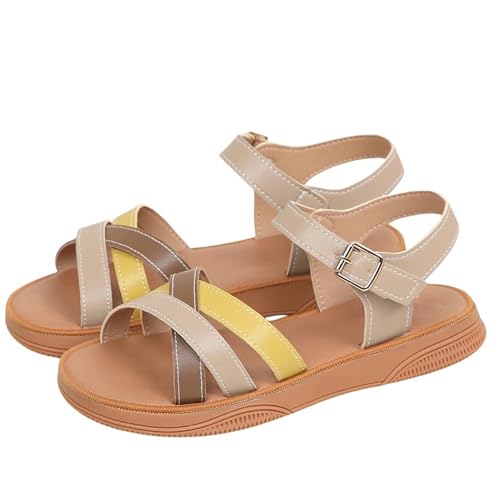 YLXCKGS Sandalen Damen Sommer Sandalen Frauen Sommerdicke Soals Vintage Gemischte Farbe Sandalen Lässige Damen Open Toe-Gelb-36 von YLXCKGS