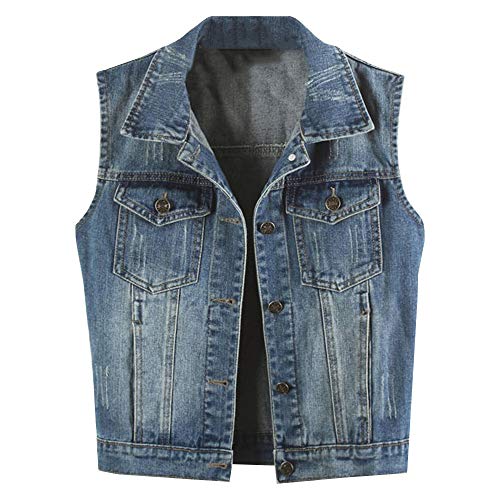 Damen-Jeans-Weste, Knopfleiste, ärmellos, Jeansjacke, Punk-Denim-Weste, Tops, blau, Small von YM YOUMU