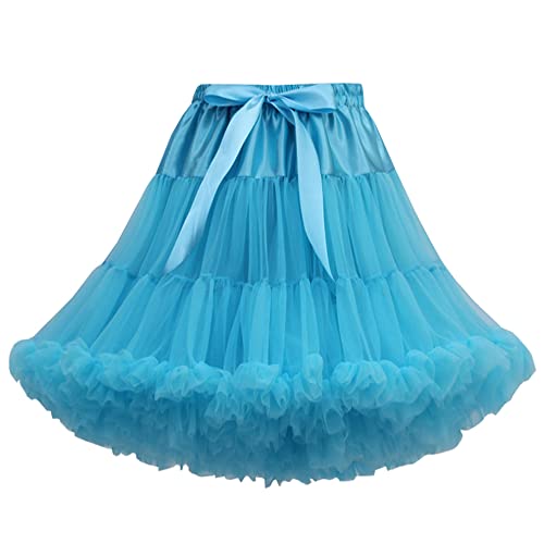 YM YOUMU 55cm Länge Frauen Puffy Tüll Petticoat Rock Einstellbare Taille Tutu Rock für Cosplay Prinzessin Hochzeitskleid, blau, One size von YM YOUMU