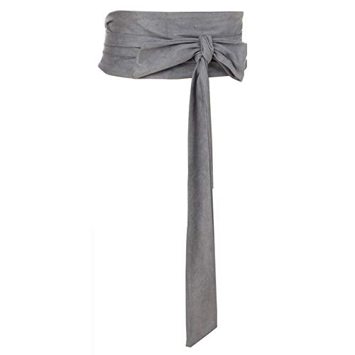 YM YOUMU Damen Breite Taille Gürtel Obi Taillenband Boho Band selbst Tie Wrap Wildleder für Kleid Hemd Longtops (Grau) von YM YOUMU