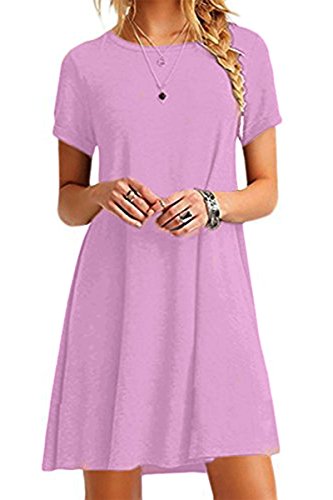 Yming Frauen Casual Rundhals s Kleid Kurzarm Große Größe Tunika Mini Sommerkleid Langes Shirt Lavender XXXXXL/DE 50 von Yming