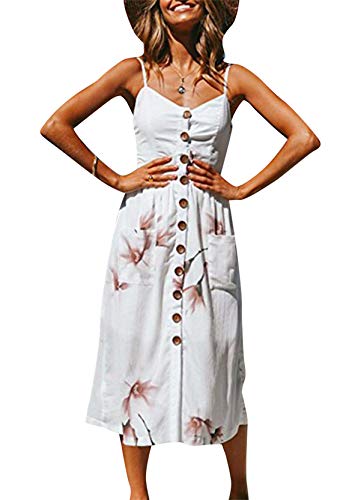 Yming Damen Strandkleid Ärmelloses Kleid Sommerkleid Midikleid Weiß M von Yming