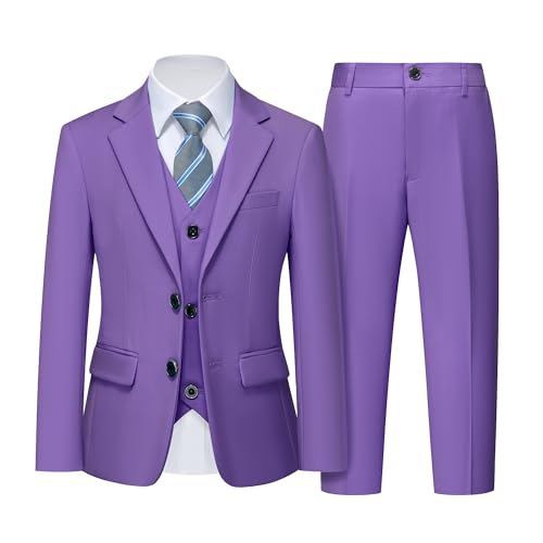 YND Formelle schmale Passform, 5-teilige Anzüge für Kinder, Jacke, Weste, Hose, Hemd und Krawatte für Hochzeit, Abschlussball, Violett, 152 YND Formelle schmale Passform, 5-teilige Anzüge für Kinder, Jacke, Weste, Hose, Hemd und Krawatte für Hochzeit, Abschlussball, Violett, 152 von YND