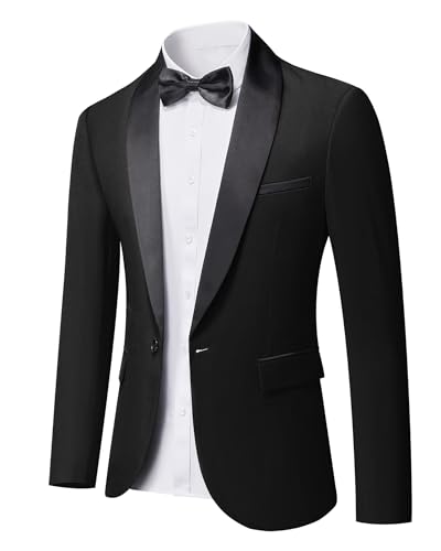 YND Herren-Blazer mit einem Knopf, lässig, schmale Passform, Schalrevers, leichte Jacke, Abendessen, Abschlussball, Party, Smoking, Schwarz, L YND Herren-Blazer mit einem Knopf, lässig, schmale Passform, Schalrevers, leichte Jacke, Abendessen, Abschlussball, Party, Smoking, Schwarz, L von YND