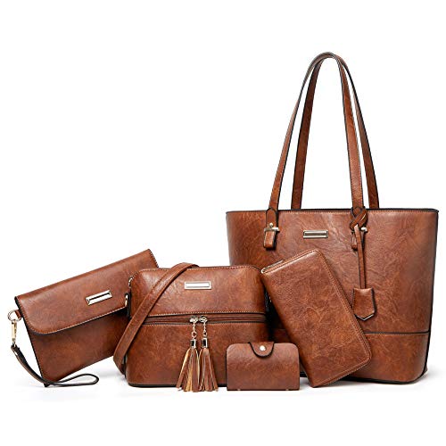 YNIQUE Handtasche Damen Shopper Schultertasche Umhängetasche Geldbörse Tragetasche Groß Tasche Tote für Büro Schule Einkauf Reise Leder 5-teiliges Set von YNIQUE