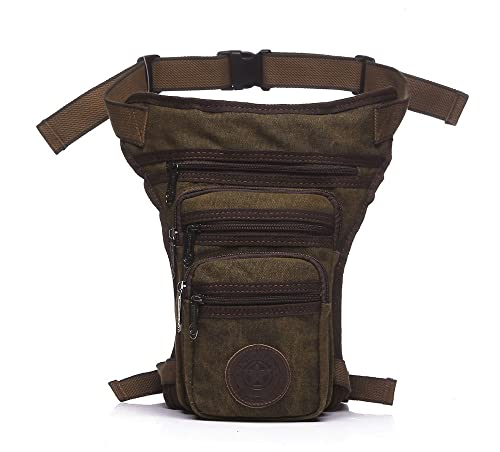 Beintasche,Beintasche Motorrad,Oberschenkeltasche Herren-Canvas-Beintasche, Umhängetasche, Schultergurt, Hüfte, Bauch, Bauchtasche, for Reisen, Wandern, Motorradfahren (Color : Coffee) von YNZUNMY