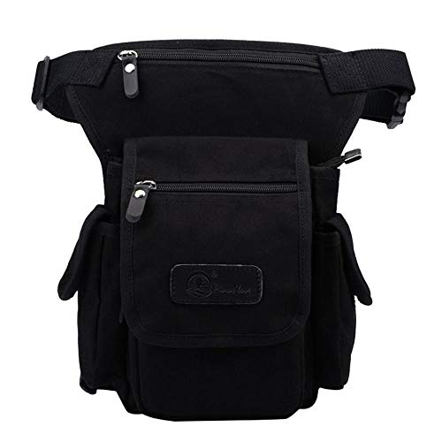 Beintasche,Beintasche Motorrad,Oberschenkeltasche Männer Leinwand Taille Taille Bein Tasche Bein Schulter Umhängetasche Cross Body Oberschenkel Hüfte Wiege Motorrad Reiten (Color : Black) von YNZUNMY