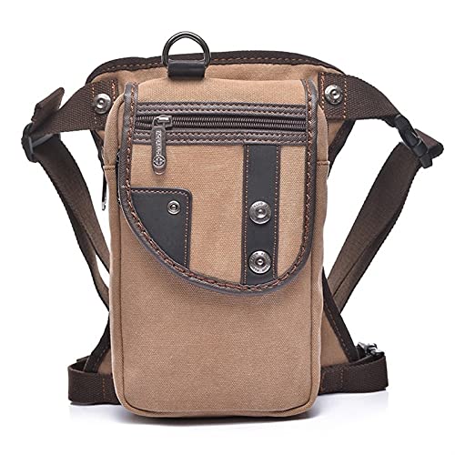 Beintasche,Beintasche Motorrad,Oberschenkeltasche Modische wasserdichte Canvas-Hüfttasche, lässige Reisetasche for Herren, Motorrad-Beintasche, Hosen-Hüfttasche, 5 Farben (Color : Canvas Khaki) von YNZUNMY