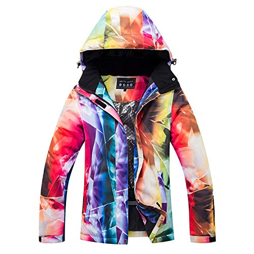 YOJOLO Bunt Bedruckte Damen Skijacke Oberbekleidung Wasserdicht Winddicht Thermo Mountain Windbreaker Mantel,B,XL von YOJOLO