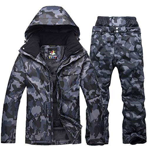 YOJOLO Herren Skianzug Camouflage Skijacke Schneehose Set Isolierte Winddichte wasserdichte Schneeanzug Winter Snowboard Skikleidung Für Männer,Black a,L von YOJOLO