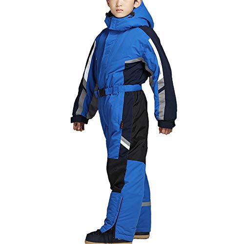 YOJOLO Kinder Skianzug Jungen Mädchen Einteilige Skibekleidung Winddicht Wasserdicht Winter Thermo Schneeanzug Für Kinder Kleinkind,Blau,146~152cm von YOJOLO